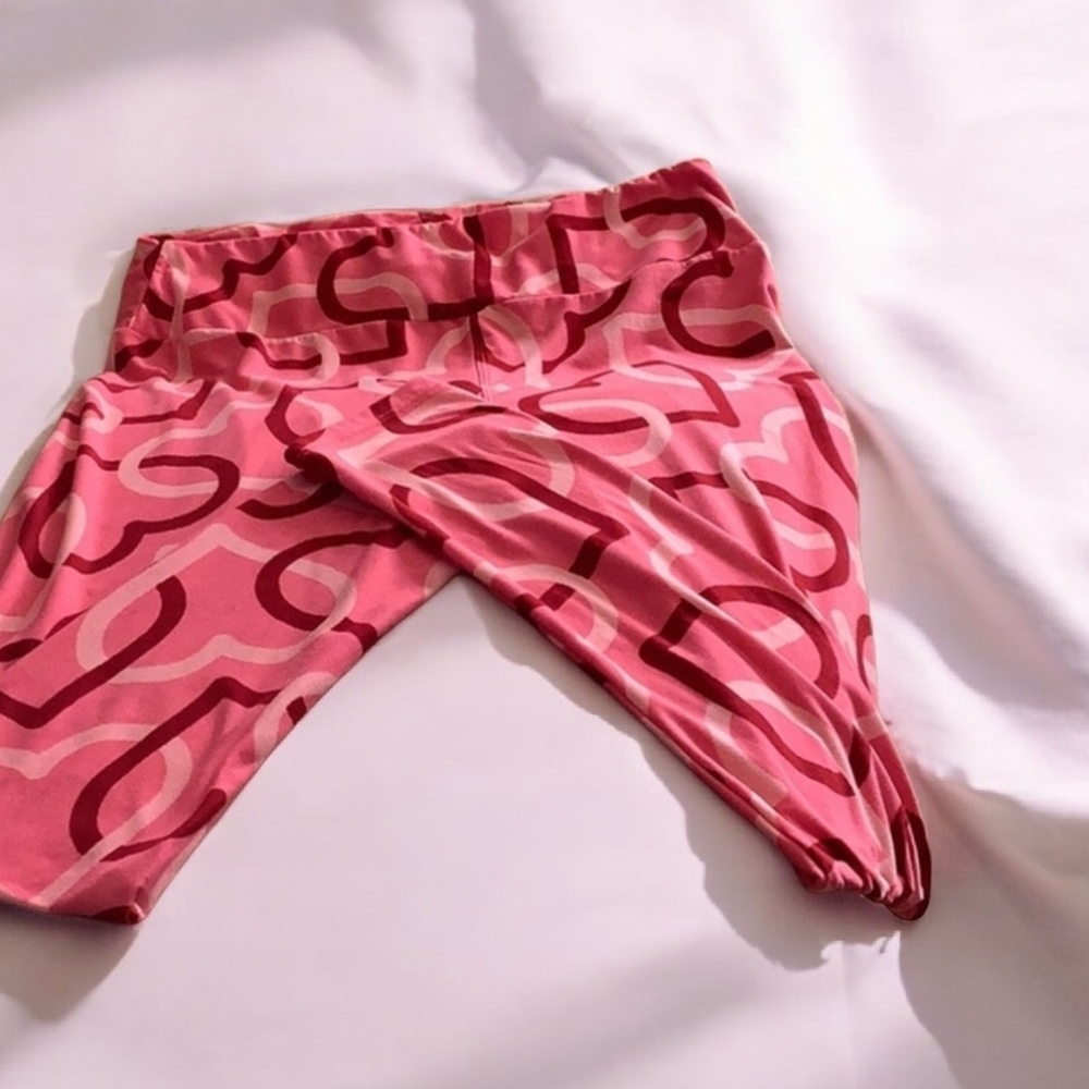 LulaRoe leggins size tall-curvy pink red stretchy.